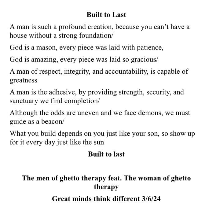Printed collective poem titled Built to Last