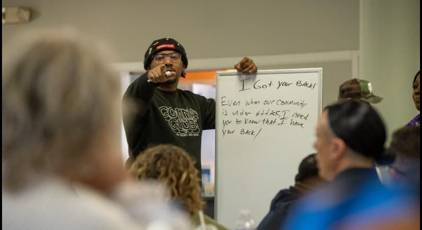 Wesley Robinson guiding a collective poem with participants